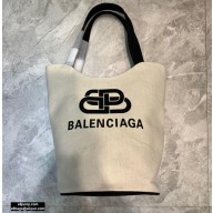Balenciaga Wave Medium Tote Bag Printed Cotton Canvas White 2020