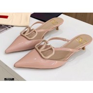 Valentino Heel 4.5cm VLogo Signature Patent Leather Mules Nude 2020