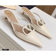 Valentino Heel 4.5cm VLogo Signature Patent Leather Mules White 2020