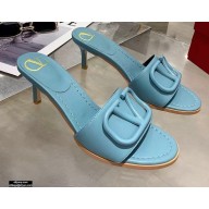 Valentino Heel 6.5cm VLogo Leather Mules Light Blue 2020