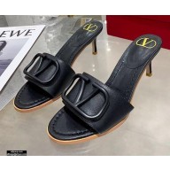 Valentino Heel 6.5cm VLogo Leather Mules Black 2020