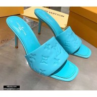 Louis Vuitton Heel 9.5cm Monogram Embossed Mules Sky Blue 2020