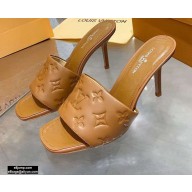 Louis Vuitton Heel 9.5cm Monogram Embossed Mules Brown 2020