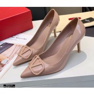 Valentino Heel 8cm VLogo Patent Leather Pumps Nude 2020