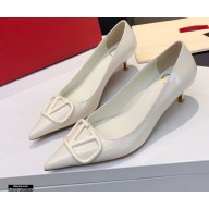 Valentino Heel 4cm VLogo Patent Leather Pumps White 2020