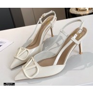 Valentino Heel 8cm VLogo Signature Patent Leather Slingback Pumps White 2020