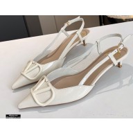Valentino Heel 4cm VLogo Signature Patent Leather Slingback Pumps White 2020
