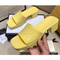 Gucci Heel 5.5cm Platform 2.5cm Embossed Logo Rubber Slide Sandals Yellow 2020