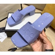 Gucci Heel 5.5cm Platform 2.5cm Embossed Logo Rubber Slide Sandals Blue 2020