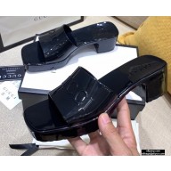 Gucci Heel 5.5cm Platform 2.5cm Embossed Logo Rubber Slide Sandals Black 2020