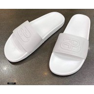 Balenciaga Embossed BB Logo Piscine Pool Slide Sandals White 2020