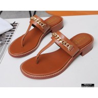 Gucci Heel 2.5cm Thong Slide Sandals Brown with Chain 2020