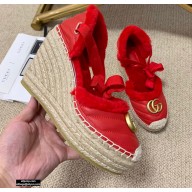 Gucci Shearling Leather Platform 10cm Espadrilles Sandals Red 2020
