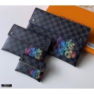 Louis Vuitton Alpha Triple Pouches Bag Damier Graphite Canvas N40296 Rainbow Logo 2020