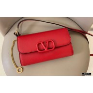 Valentino VSLING Grainy Calfskin Clutch Bag Red with Shoulder Strap 2020