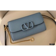 Valentino VSLING Grainy Calfskin Clutch Bag Blue with Shoulder Strap 2020