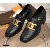 Tod's Heel 6cm Kate Pumps in leather with Chain Croco Pattern Black