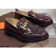 Tod's Loafers in Brushed leather with Front Fringe Burgundy