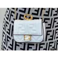 Fendi Nano Baguette Bag Charm Embossed FF Leather White 2020