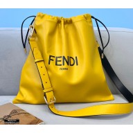 Fendi Leather Pack Medium Drawstring Pouch Bag Yellow 2020