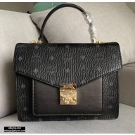 MCM Visetos Large Patricia Satchel Bag Black