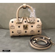 MCM Visetos Mini Boston Bag Creamy