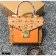 MCM Visetos Small Patricia Satchel Bag Cognac