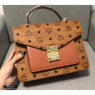 MCM Visetos Large Patricia Satchel Bag Cognac