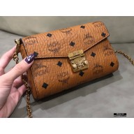 MCM Visetos Small Millie Flap Crossbody Bag Cognac