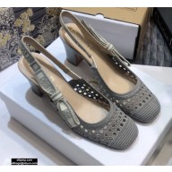 Dior Heel 7cm Moi Slingback Pumps Cannage Embroidered Mesh Gray 2020