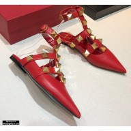 Valentino Calfskin Roman Stud Ballet Flats Red 2021