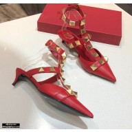 Valentino Heel 4cm Calfskin Roman Stud Pumps Red 2021