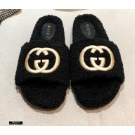 Gucci Merino Wool Slide Sandals with Interlocking G 646225 Black 2021