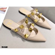 Valentino Calfskin Roman Stud Flat Mules Beige 2021