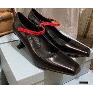 Prada Heel 7.5cm Two-tone Mary Jane Pumps Black with Strap 2021