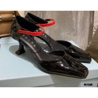 Prada Heel 7.5cm Two-tone Mary Jane Pumps Patent Black 2021