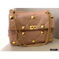 Valentino Large Roman Stud Nappa Chain Bag Nude 2021