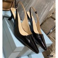 Prada Heel 6cm Leather Slingbacks Patent Black 2021