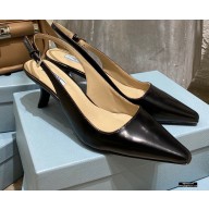 Prada Heel 6cm Leather Slingbacks Black 2021
