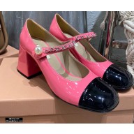 Miu Miu Heel 7cm Patent Leather Pumps Pink with Chain Strap 2021