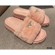 Prada Heel 3cm Wool Triangle Logo Slides Pink 2021