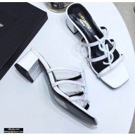 Saint Laurent Heel 5cm Cassandra Mules White with Monogram YSL Logo