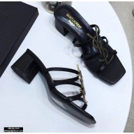 Saint Laurent Heel 5cm Cassandra Mules Black with Monogram YSL Logo