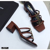 Saint Laurent Heel 5cm Cassandra Mules Brown with Monogram YSL Logo