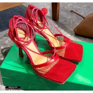Bottega Veneta Heel 9cm Mesh Square Sole Ankle-strap Stretch Sandals Red 2021
