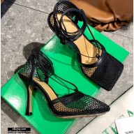 Bottega Veneta Heel 9cm Mesh Square Sole Ankle-strap Stretch Sandals Black 2021