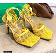 Bottega Veneta Heel 9cm Mesh Square Sole Ankle-strap Stretch Sandals Yellow 2021