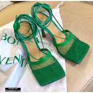 Bottega Veneta Heel 9cm Mesh Square Sole Ankle-strap Stretch Sandals Green 2021