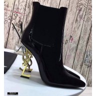 Saint Laurent Opyum Ankle Boots Patent Black with Snake Gold Interlocking YSL Logo Heel 11cm