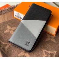 Louis Vuitton V Pattern Monochrome Taiga leather Zippy Wallet Vertical M63095 Gray